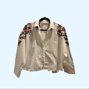 Zara embroidered white collared shirt